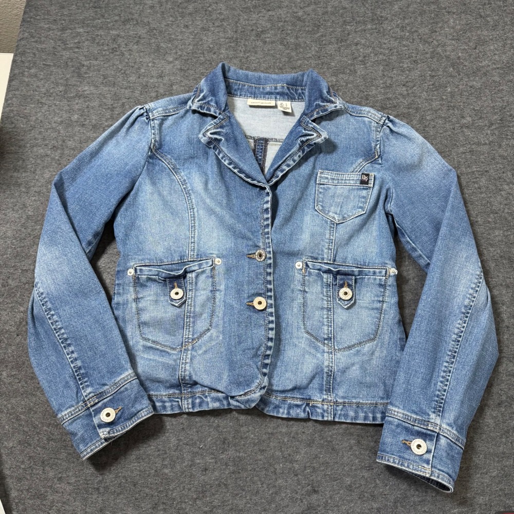 DKNY Jeans Vintage Y2K Denim Blazer Jacket Medium Wash Puffed Sleeve Womens L